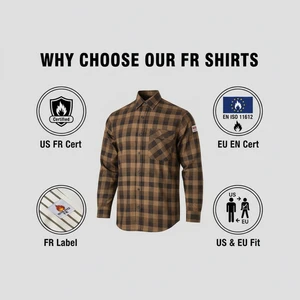 Windproof Anti-Static Cotton FR ANSI Compliant Men's Work Custom Safety NFPA 70E Industrial Flame Resistant Shirts