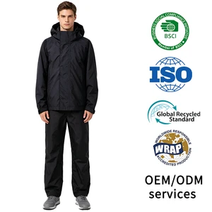 100% Waterproof Windproof Breathable Outdoor Clothing Rain Suit (Jacket And Trousers) Taped Seams Polyester/Cotton Men's