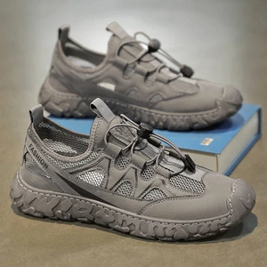 Mens Labor Protection Shoes Summer New Arrival Breathable Solid Hollow-Out Mesh & Cloth Design Non-Slip Wear-Resistant Slip-On