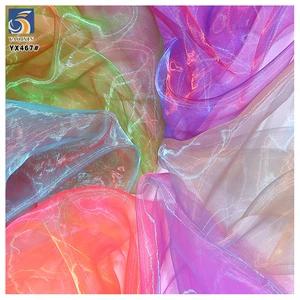 YX467 Wholesale Two-color Reflective 35gsm 100 Polyester Crystal Sheer Shimmer Organza Fabric for Stage Dresses