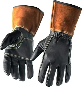 Premium Black Goatskin Leather Welding Gloves Design Welding Gloves Heat Resistant Long Leather MiG Welding Gloves Maju Industry