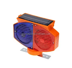 Solar Powered LED Traffic Light Yellow Red Blue Cat Eye Flashing Construction Cone Plastic Warning Barrier for Road Safety