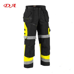 DA Men's High Visibility Polyester Reflective Safety Work Trousers Durable Mid-Waist Work Wear Flat Front Style Improved Safety