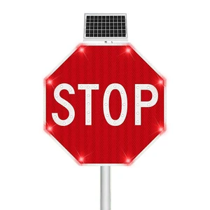 BBIER Solar Powered Octagonal Warning Stop LED Flashing Road Traffic Sign with High Visibility LED Lights
