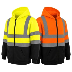 Wholesale Outdoor Construction Road Work Safety Sweatshirt Customized Winter Warm Fleece Zipper Closure High Vis Safety Hoodie