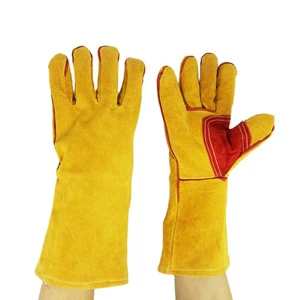Heavy Duty 14 Inches Heat-resistant Cow Split Leather Long Safety Working Welding Gloves for Welder
