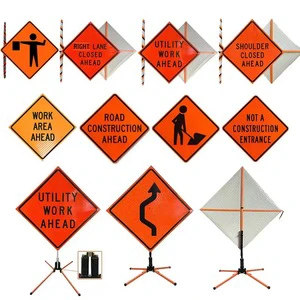 High Visibility Foldable Warning Sign Portable Roll up Traffic Sign with Stand for Utility Work & Road Closure