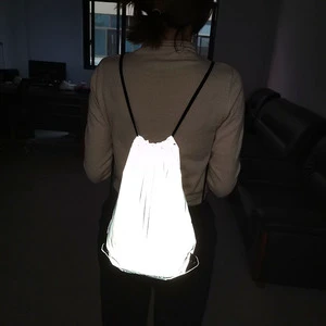 Custom Reflect Light Reflective Polyester Bag Fashionable Zipper Closure Shoulder Pouch Luminous Fabric Drawstring Backpack