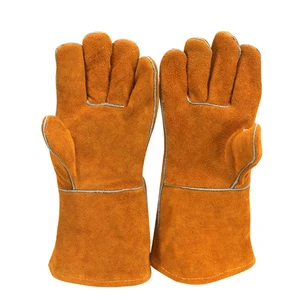 Cheap Yellow Heat Resistant Cow Split Leather Mitten Argon Arc Welding Safety Electric Welding Gloves