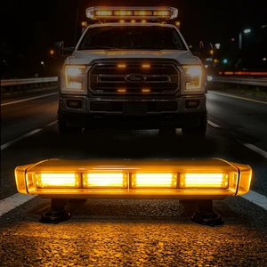 12V Amber LED Traffic Advisor Strobe Light Bar with Suction Cup Mount for Tow Truck Utility Emergency Vehicles