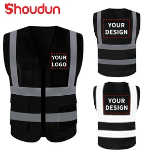 High Visibility Reflective Polyester Vest Black ReflectiveVest Breathable Workwear for Sanitation Sites Safety Clothing