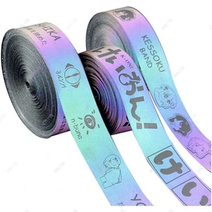 Polyester Fabric Rainbow Silver Gray Color Iron on Reflective Heat Transfer Reflective Webbing Reflect Ribbon
