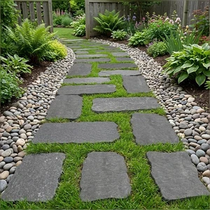 Natural Outdoor Stone Black Granite Garden Yard Backyard Large Size Flagstone Walkway Natural Landscaping Stepping Stones Path