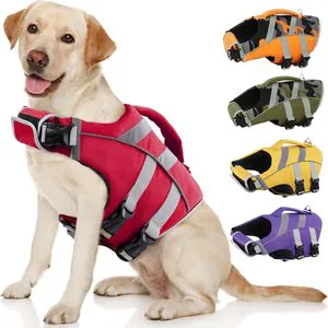 Pet Life Vest Adjustable Outdoor Swimming Life Jacket For Dogs Cats Protective Solid Pattern Made Of Durable Polyester Nylon