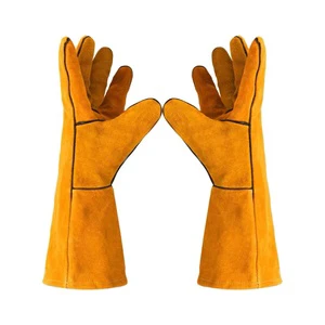 LB48 Two Layer Cowhide Welder Lengthened Protective Sweat Absorbing Electric Welding Tig Grinding Leather Gloves for Welding