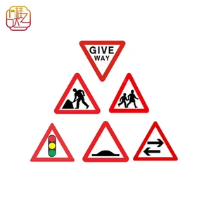 Reflective Aluminum Warning Traffic Sign Set - MUTCD/EN 12899 Compliant Signs for Give Way, Construction & Pedestrian Safety