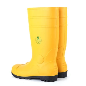 801 Yellow PVC Labor Protection Shoes Steel Toe Anti-Impact Anti-Slip Straight Waterproof Wear-Resistant Rain Boots Flood