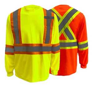 Custom Rib Knit Neck and Cuffs 100% Polyester Mesh High Visibility Safety Shirts for Road Safety