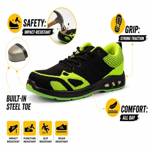 ACE Safety Shoes Factory Construction Workshop Work Boots Anti-static Anti-slip Puncture-proof Steel Toe Cap Comfort Flying Knit