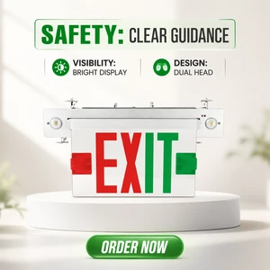 Exit Sign Comb 2H Emergency Time Bi-color Red/Green AC Only + Battery Backup Single Or Double Face 8inch For NYC
