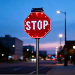 Solar Powered LED Stop Sign Octagonal Flashing Traffic Warning Sign 24 Inch Highway Roadway Safety Sign