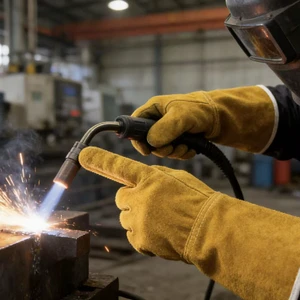 Industrial Use Durability Tested Brown Leather Textured Two Finger Welder Gloves with Flame Resistant Design
