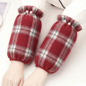 Plaid Cotton Padded Sleeve Protector Red Checkered Pearl Women Winter Fashionable Antifouling Work Use