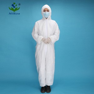 EN14126 Disposable 40gsm SMS White Non Woven Work Suit Coverall Disposable Type 3 4 5 6b Coverall Workwear
