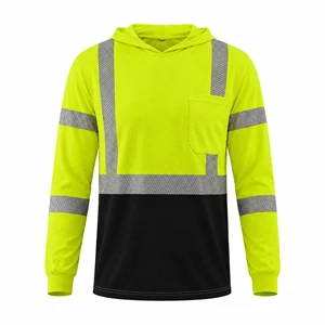Custom Logo Hi Vis Reflective Hooded Work Shirt Lightweight 130gsm Breathable Safety Hoodie With Chest Pocket For Men