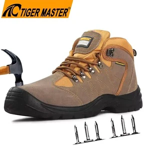 Tiger Master CE S1P Labour Suede Work Safety Shoes EU Steel Toe Anti-puncture Anti-static Anti-slip Oil-proof Pu Sole for Men
