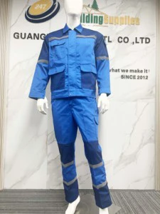 Custom Two Tone Color Contrast Work Flame Resistant High Visibility Safety Uniform with Reflective Stripe for Road Construction