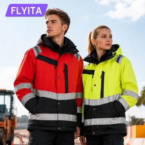 Wholesale Outdoor Winter Waterproof Worker Workwear Traffic Roadway Construction Engineer Hi Vis Reflective Safety Work Jackets