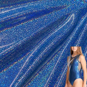 Free Sample Shiny Colorful Reflective Sequin Metallic Foil Stretchy Elastane Nylon Spandex Fabric Swimwear Skating Wear Fabrics