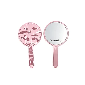 Rose Gold Round Melted Mirror, 3D Liquid Metal Wavy Handheld Cosmetic Makeup Vanity Mirror, ODM OEM Custom Logo Women Wholesale