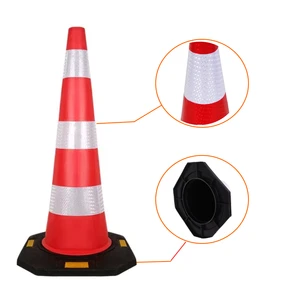 Road Safety 28'' Rubber Warning Traffic Cone With Reflective