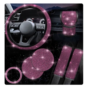 Gear Shift Knob Cushion Seat Belt Shoulder Pad Engine Start Button Water Cup Mat Bling Car Steering Wheel Cover Car Accessories