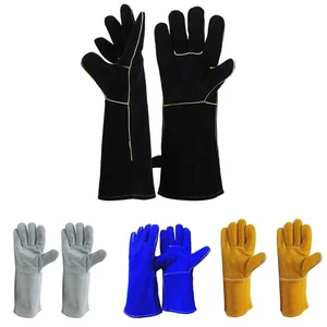 Men Heat Insulation Welding Work Gloves Made of Cow Split Leather Heat Fire Resistant Labor Protection Gloves Guantes De