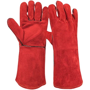 Double-Layer Genuine Cowhide Leather Welding Gloves Extended High Temperature Resistant Anti-Scalding Heat Insulation for Labor