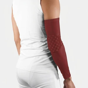 Men Sporty Full Solid Color Polyester Arm Sleeve with Elbow Pad Protection Red