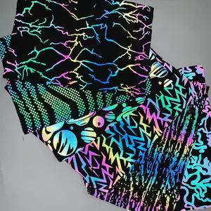 Colored Rainbow Reflective Fabric Holographic Polyester Iridescent Fabric for Fashion Clothing or Jacket