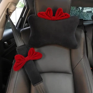 Cute Bowknot Car Seat Belt Shoulder Pad Car Seat Belt Cover Headrest Neck Protector Car Interior Accessories Gift for Girls