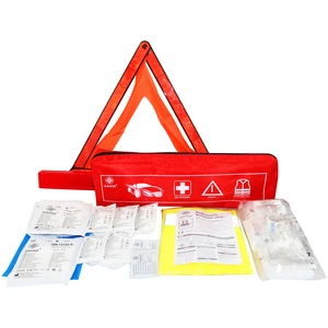 Gauke 3-in-1 Roadside Emergency Kit Car First Aid + Warning Triangle + Safety Vest Combo CE Certification Red Nylon 5-Year