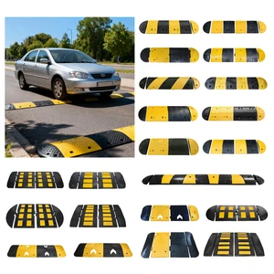 Heavy Duty Rubber Speed Bump High Visibility Traffic Safety 183cm Road Hump Yellow Black Anti Skid Facilities