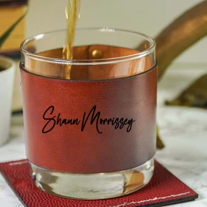 Personalized Genuine Leather Cup Sleeve Glass Cup Protective Cover Leather Whiskey Glass Sleeves