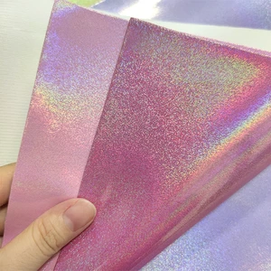 Laser Reflective Glitter Iridescent Synthetic Fabric Rainbow Meteor Holographic PU Faux Leather for Custom Bags Textile 0.7mm