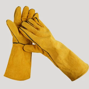 40cm Cowhide Electric Welding Gloves High Temperature Resistant Anti-Scalding Double Layer Wear-Resistant Thickening Labor