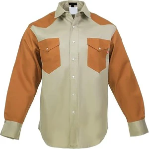 OEM NFPA 2112 HRC 2 Safety Workwear Western Two Tone Long Sleeve Flame Resistant FR Work Shirt Custom Logo