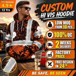 FQ Custom High Visibility Hooded Shirts Hawaii Work Wear Safety Hoodie Construction Long Sleeves Shirts With Hoodies For Men