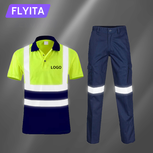 Quick Dry High Visibility Reflective Strips Safety Work Suit Construction Mining Traffic Work Shirt Pant Uniform Hi Vis Workwear