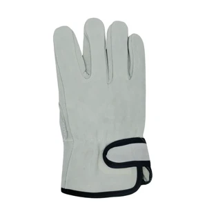 Wear Resistant Goatskin Industrial Leather Working Gloves Full Grain Work Construction Driver Elastic Straight Cuff